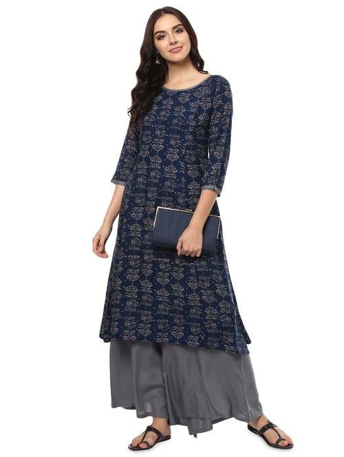 blue viscose kurta palazzo set - 18886928 - Very Small Image - 1
