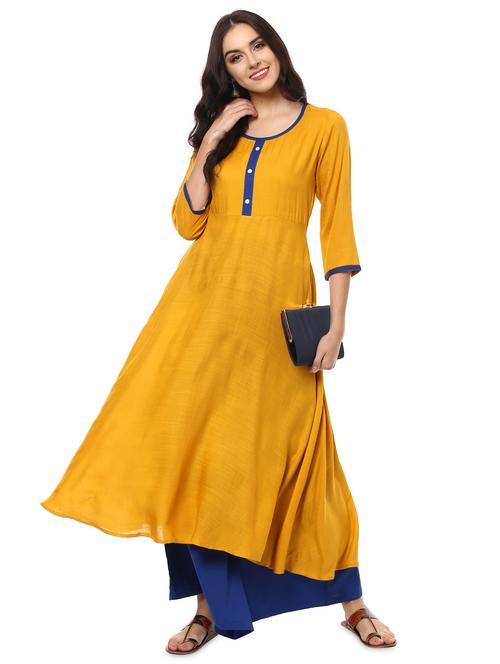 yellow viscose kurta palazzo set - 18886930 - Very Small Image - 1