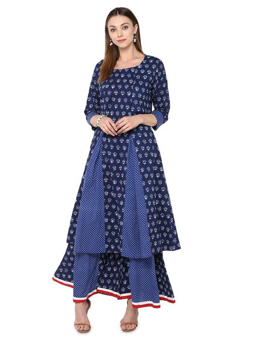 blue cotton kurta palazzo set - 18886935 - Very Small Image - 1