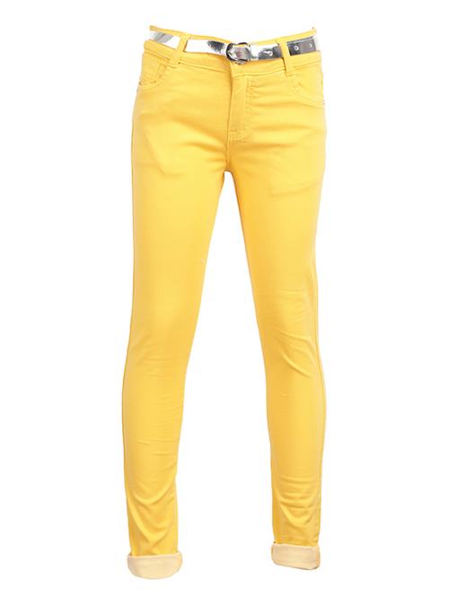 yellow cotton casual trouser with belt - 18902558 - Very Small Image - 1