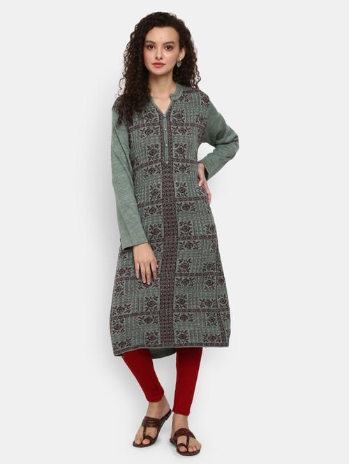 green self design straight kurta - 18902714 - Very Small Image - 1