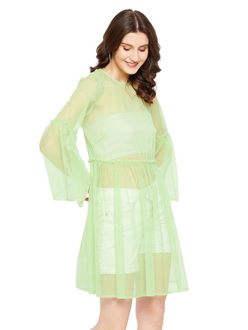 green polyester fit & flare dress - 18905715 - Very Small Image - 1