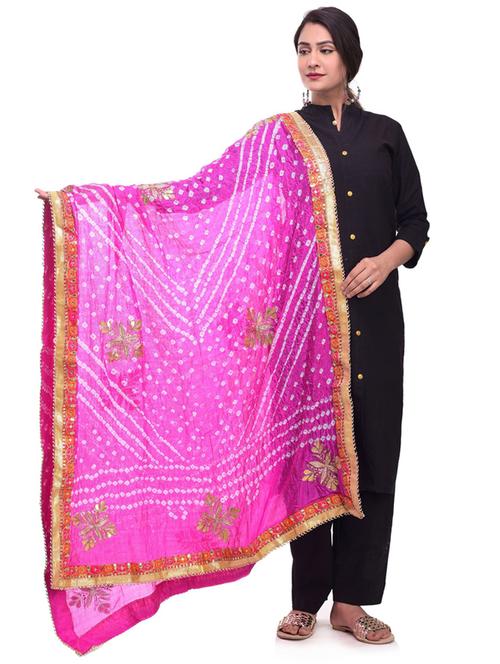 pink bandhani dupatta - 18906583 - Very Small Image - 1