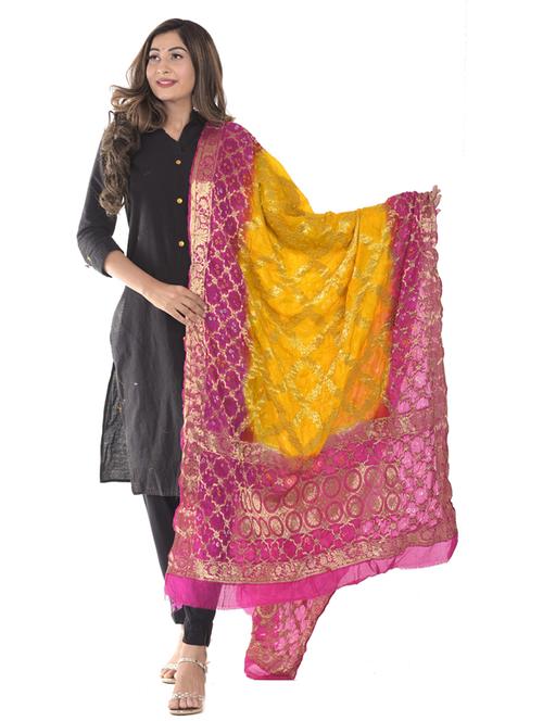 yellow self designed banarasi dupatta - 18906682 - Very Small Image - 1