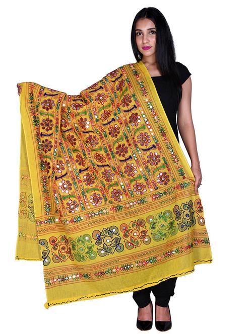 yellow embroidered dupatta - 18906735 - Very Small Image - 1