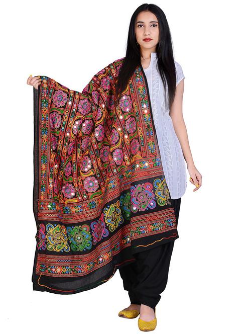black self design embroidered dupatta - 18906981 - Very Small Image - 1