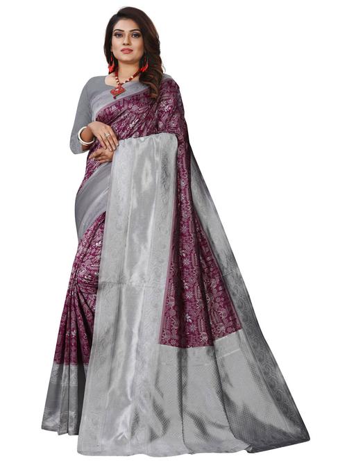 purple cotton blend jamdani saree with blouse - 18907471 - Very Small Image - 1