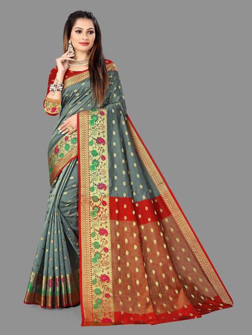 grey jamdani saree with blouse - 18907754 - Very Small Image - 1