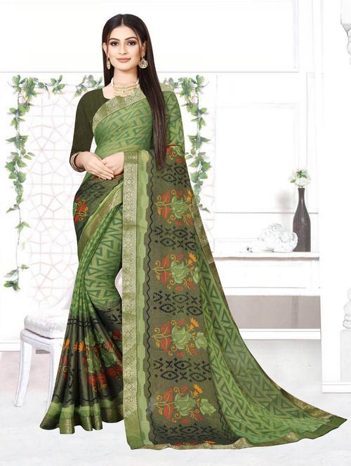 women's solid green colored saree with blouse - 18907762 - Very Small Image - 1