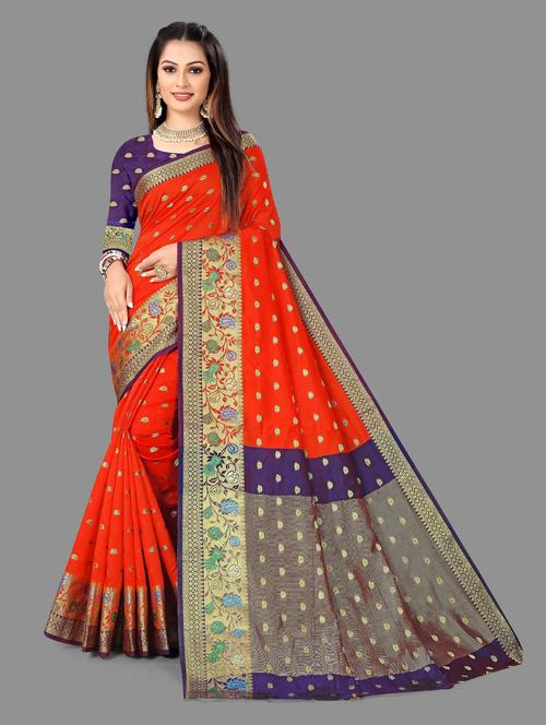 women's self design orange colored saree with blouse - 18907779 - Very Small Image - 1