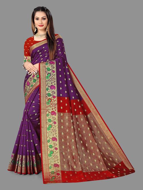 women's self design purple colored saree with blouse - 18907787 - Very Small Image - 1