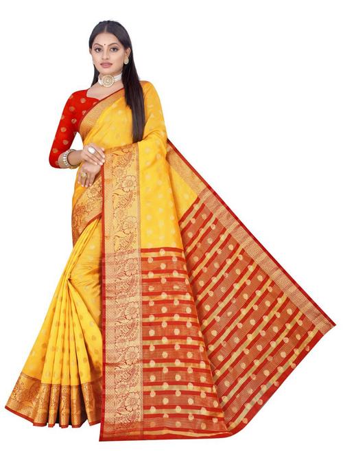 yellow jamdani saree with blouse - 18907789 - Very Small Image - 1