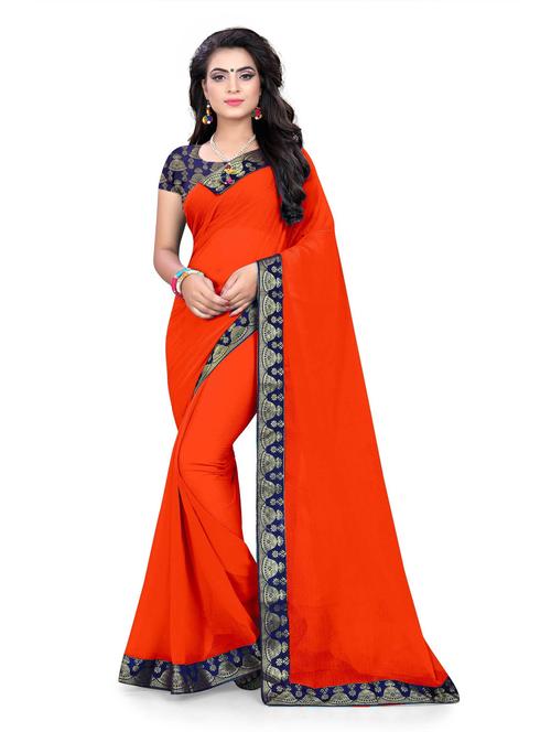 women's bordered orange colored saree - 18907821 - Very Small Image - 1
