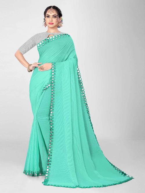 women's solid blue colored saree with blouse - 18907926 - Very Small Image - 1