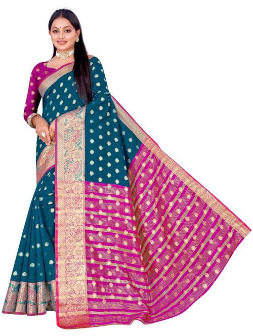blue jamdani saree with blouse - 18907963 - Very Small Image - 1