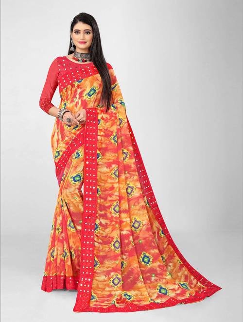 women's printed red colored saree - 18907998 - Very Small Image - 1