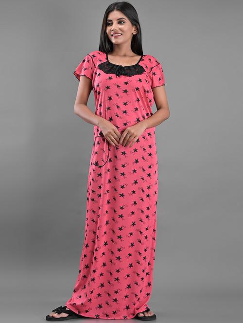 coral pink short sleeved printed nighty - 18908578 - Very Small Image - 1