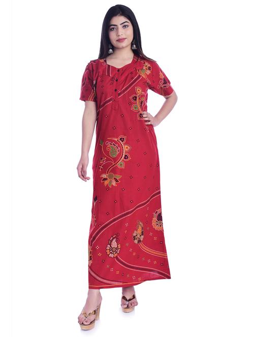 red cotton sleepshirts & nighty - 18908682 - Very Small Image - 1