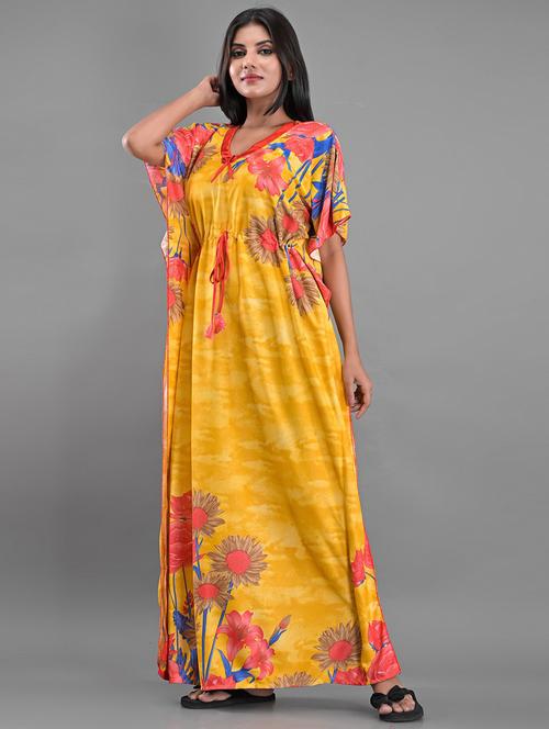 yellow satin sleepshirts & nighty - 18908715 - Very Small Image - 1