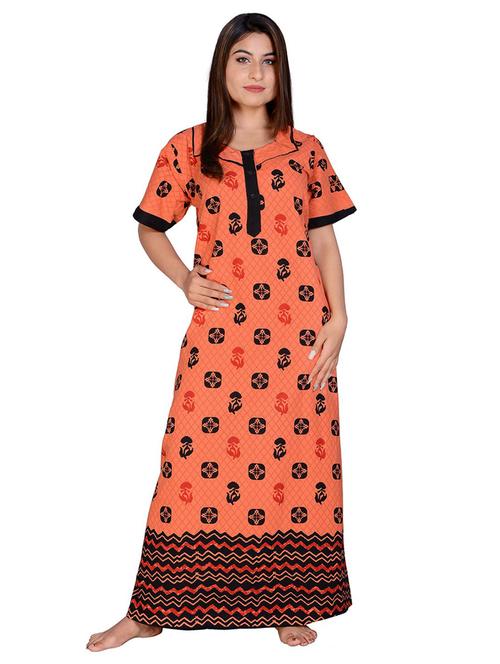 orange printed detailed cotton nighty - 18908867 - Very Small Image - 1
