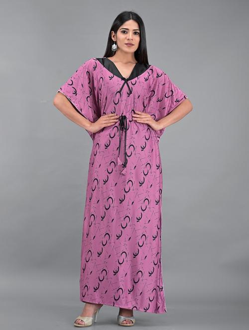 women v neck printed nighty - 18908902 - Very Small Image - 1