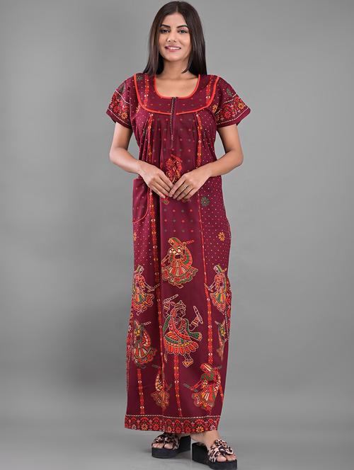 red cotton sleepshirts & nighty - 18908905 - Very Small Image - 1