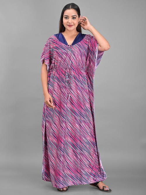 women v-neck printed nighty - 18908982 - Very Small Image - 1