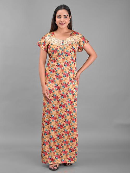 beige satin sleepshirts & nighty - 18908990 - Very Small Image - 1