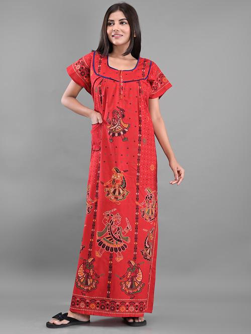 red cotton sleepshirts & nighty - 18908991 - Very Small Image - 1