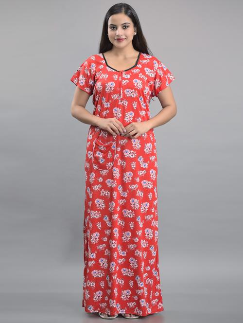 red cotton sleepshirts & nighty - 18909030 - Very Small Image - 1
