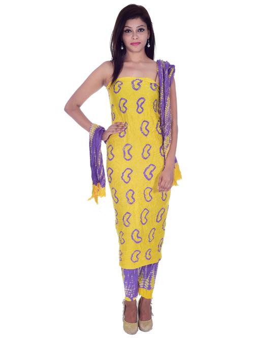 yellow chanderi cotton unstitched suit - 18909197 - Very Small Image - 1