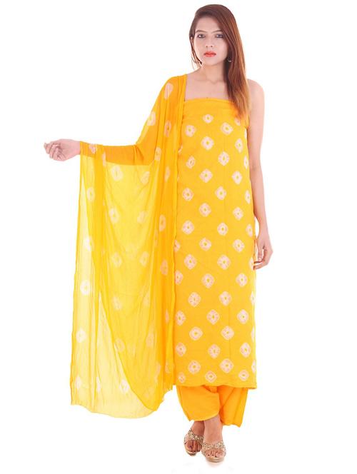 yellow cotton blend unstitched suit - 18909234 - Very Small Image - 1