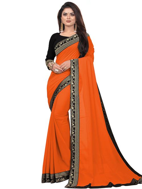 orange saree blouse set - 18909497 - Very Small Image - 1