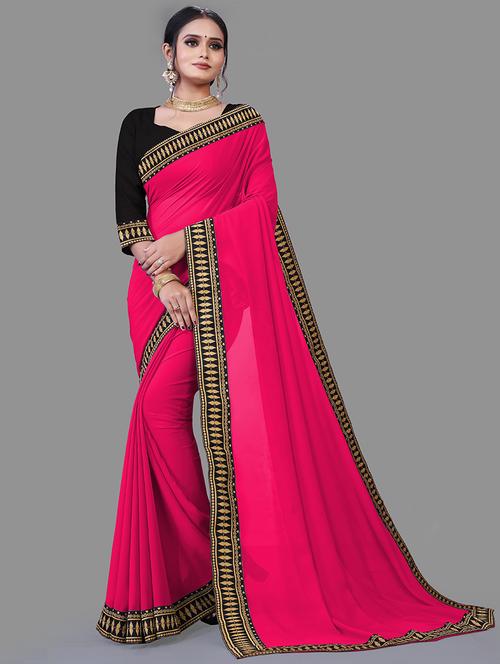 women's bordered pink colored saree with blouse - 18909897 - Very Small Image - 1