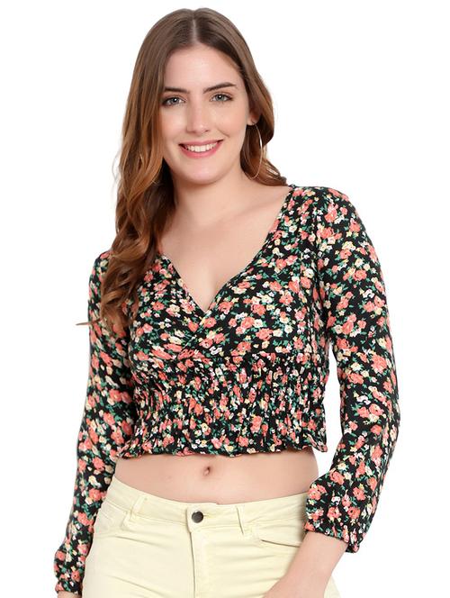 v-neck multi colored printed crop top - 18912680 - Very Small Image - 1