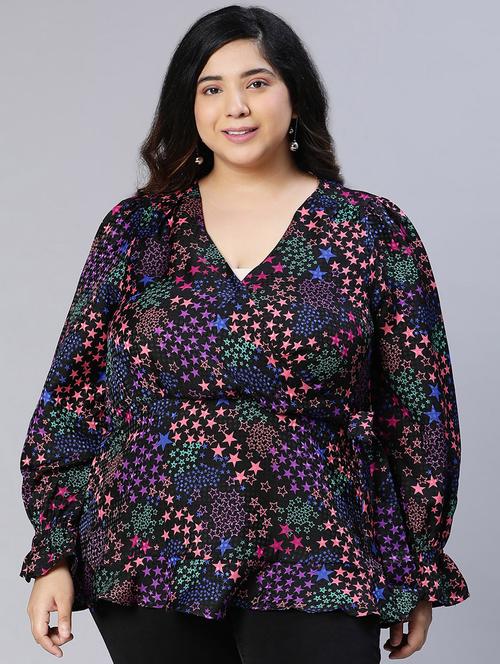 v neck printed wrap top - 18912743 - Very Small Image - 1