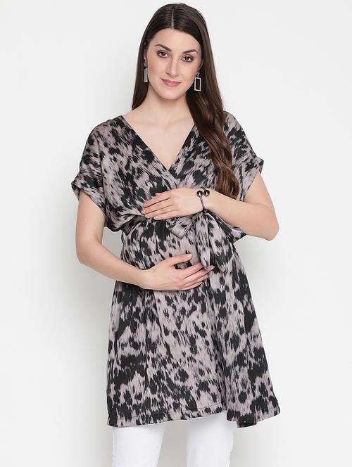 tie front printed maternity wear tunic - 18913354 - Very Small Image - 1