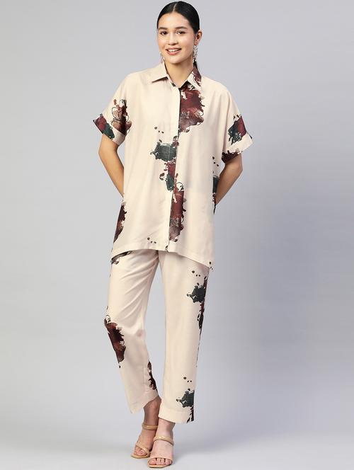 beige printed top and trouser set - 18913693 - Very Small Image - 1