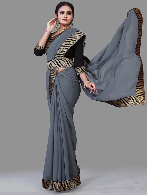 women's null grey colored saree - 18928983 - Very Small Image - 1