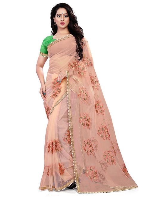 peach embroidered saree with blouse - 18929183 - Very Small Image - 1