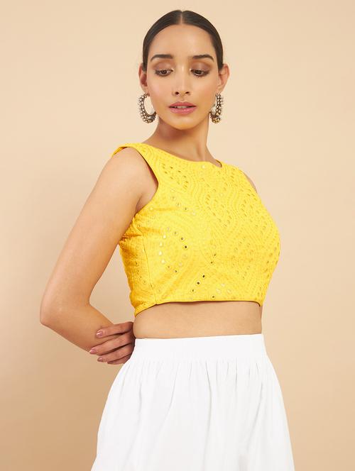 yellow mirror work blouse - 18929533 - Very Small Image - 1