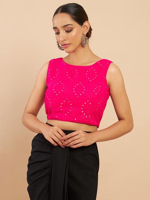 pink mirror work blouse - 18929560 - Very Small Image - 1