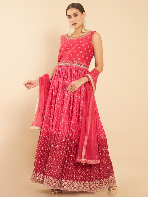 pink silk flared ethnic dress - 18929801 - Very Small Image - 1
