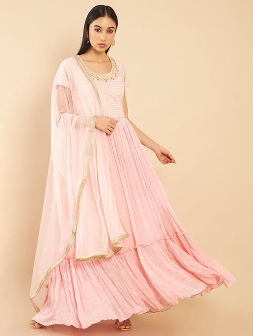 pink cotton flared ethnic dress - 18929819 - Very Small Image - 1