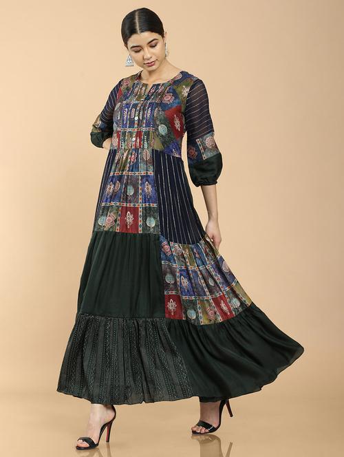 multi colored tiered ethnic dress - 18929844 - Very Small Image - 1