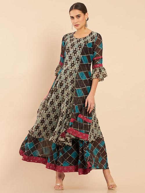 multi colored flared ethnic dress - 18929850 - Very Small Image - 1