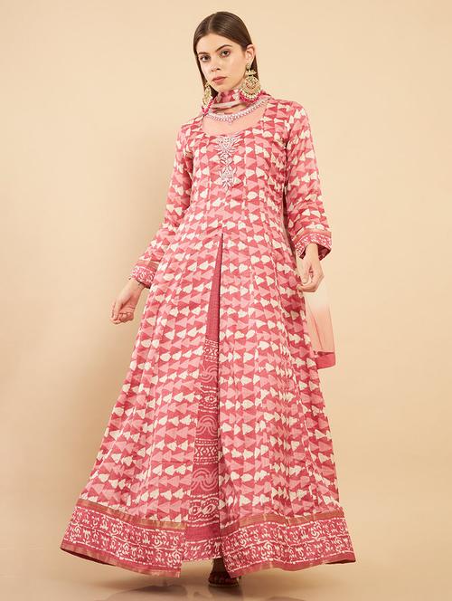 pink silk flared ethnic dress - 18929852 - Very Small Image - 1