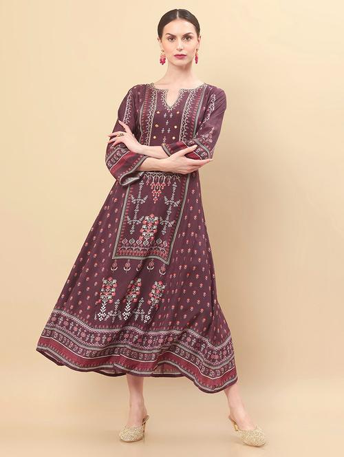 purple modal flared ethnic dress - 18930951 - Very Small Image - 1