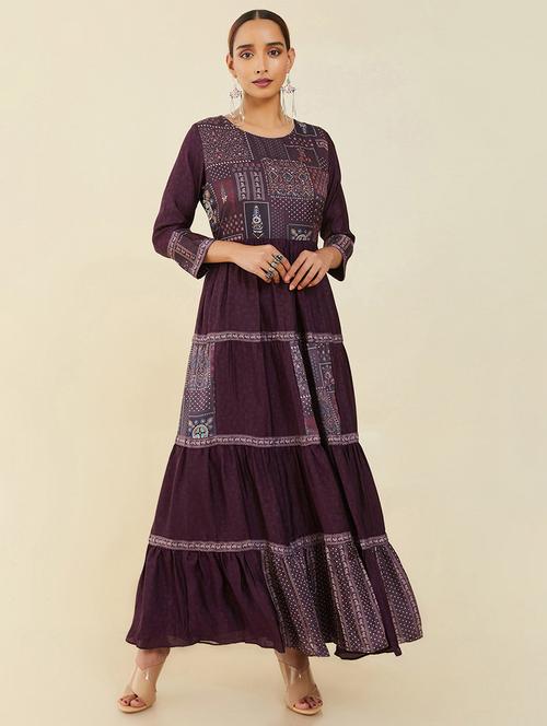 purple cotton flared ethnic dress - 18930984 - Very Small Image - 1