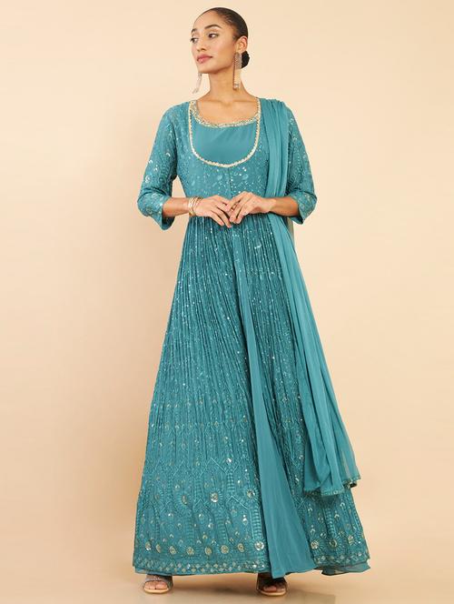 embroidered kurta dupatta set - 18931014 - Very Small Image - 1
